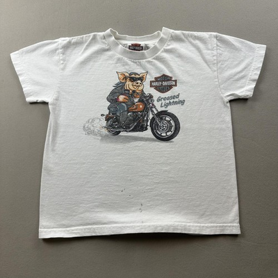 #ad #ad Vintage Harley Davidson T Shirt Youth Small Pig Motorcycle Greased Lightning y2k $19.99