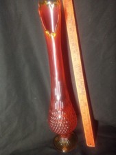 Vintage Red Amberina Flame Ribbed 21" Pedestal Base MCM