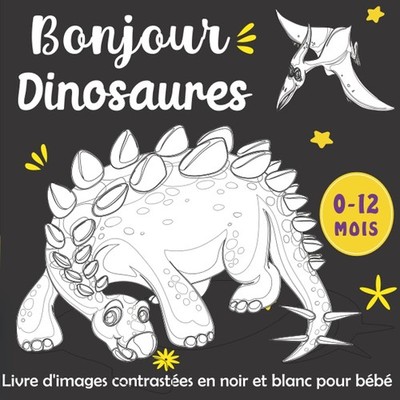 Bonjour Dinosaures: Schwarz-Weiß-Bilderbuch für Babys bis 12