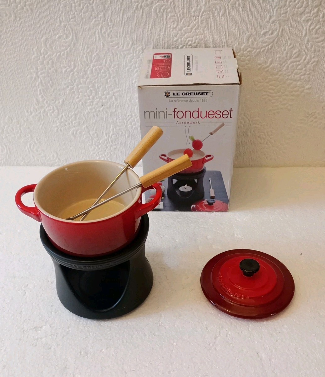 Le Creuset Mini Fondue Set Stoneware Red Black Ceramic