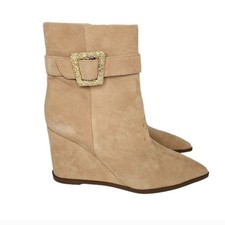 Sam Edelman Weslie Buckle Wedge Bootie Golden Carmel Suede Size 7.5 NWOB