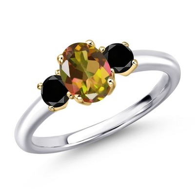 925 Silver and 10K Yellow Gold Mango Mystic Topaz and Black Diamond Engagement