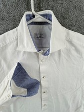 Stenstroms Pique 15.75 Slimline Contrast Collar All Cotton White Button Up Shirt