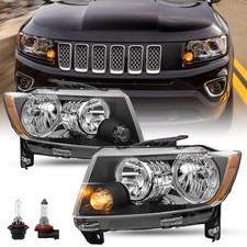 For 2011-2013 Jeep Grand Cherokee11-17 Compass Headlights Halogen Pair Wbulbs