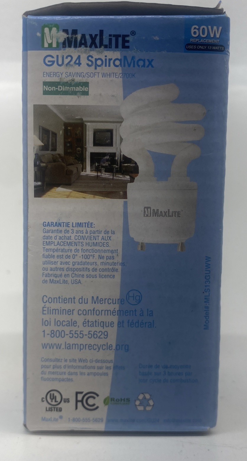 MaxLite GU24 SpiralMax 2700k Soft White 1700K compact spiral