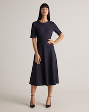 Quince Women Ultra-Stretch Ponte Short Sleeve Midi Dress Navy S