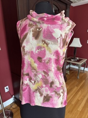 Jones New York Women's Pink Floral Knit Scoop Neck Sleeveless Tank Top L