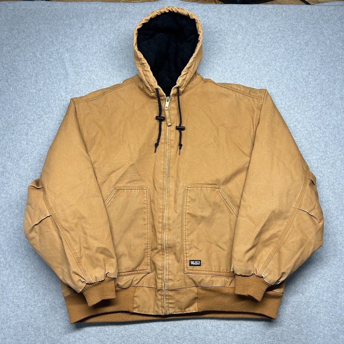 Vintage Walls Workwear Hooded Jacket Tan Canvas Mens 2XL Quilted