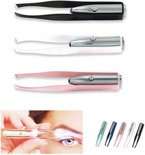 3 Stainless Steel Make up LED Light Eyelash Eyebrow Hair Removal Lighted Tweezer