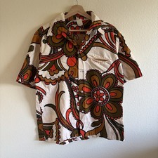 Vintage 60s Sears Hawaii Hippie Button Up Short Sleeve Shirt Men  s XL Colorful