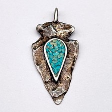 Vintage Southwestern Arrowhead Turquoise Sterling Silver Pendant Charm