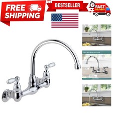 Durable Wall Mount Kitchen Faucet: Chrome 2-Handle Design with Easy Maintenance