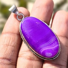 Buy Blue Banded Agate Gemstone 1PCS Pendant 925 Sterling Silver Plated Jewellery