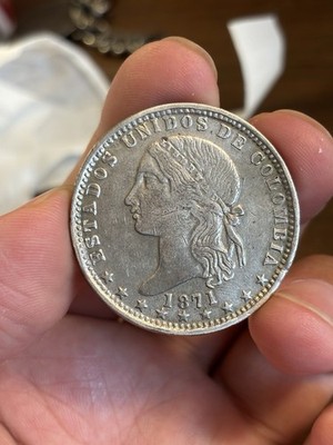 1871 Colombia UN Peso Silver Coin Low Mintage Scarce