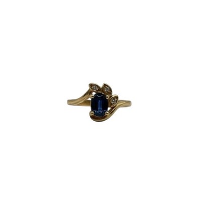 9ct 9k Yellow Gold Natural Blue Sapphire And Diamond Ladies Ring Size K. New