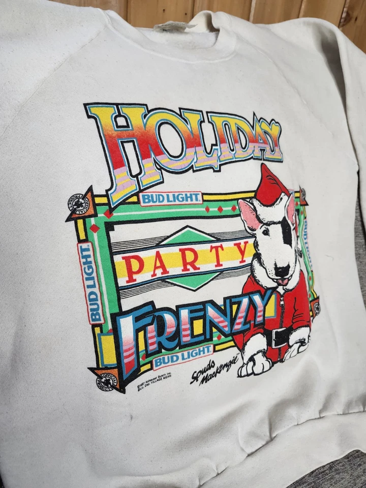 1987 Spuds Mackenzie Bud Светлая Праздничная Толстовка Винтажный Размер XL - Изображение 3 из 4