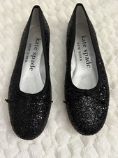 Kate Spade New York Women Black Glitter Ballet HONEY Bow Flats RoundShoe Size:7B