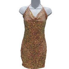 Windsor Party Dress Pink Sequins Mini Dress Womens Small Cowl Neck Sparkle Hoco