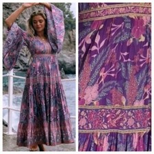 Spell & The Gypsy Cotton Bianca Purple Wisteria  Hippie Maxi Dress M👇check