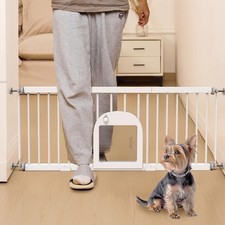Dog Gate with Small Pet Door, 16"-42.7" Adjustable Metal Short Dog Gate to St...