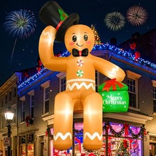 16FT Led Lighted Giant Christmas Inflatables Sitting Gingerbread Blow up Water
