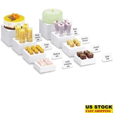 Acrylic Display Risers Stackable Cube Stands Party Event Decor W/ Mini Signs New