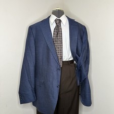 Hart Schaffner Marx Mens 46L Blazer Blue Wool Silk 3X 50" Sport Coat Suit Jacket