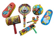 Vintage Tin Litho Noise Makers Lot of 7 US Metal Toy MFG Co