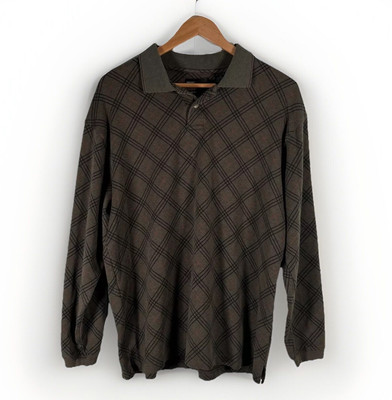 Vintage Mark Edwards long sleeve plaid polo Green Men s XL
