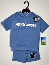 New Disney Jr Mickey Mouse Clubhouse Blue 2pc Hooded Hoodie Shorts Set 18M