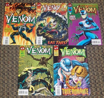 1995 MARVEL VENOM SINNER TAKES ALL 1-5 VF COMIC BOOK SET 1 2 3 4 5 1st SHE-VENOM