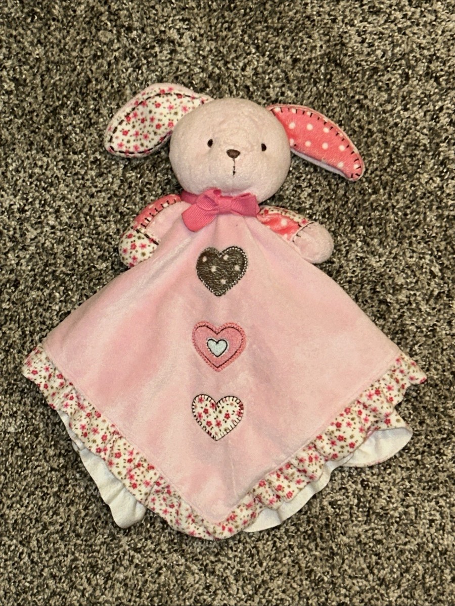 Carter's Pink Bunny Rabbit 3 Hearts Rattle Security Blanket/Lovey