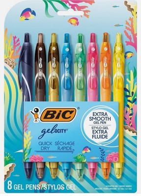 BIC Gelocity Quick Dry Ocean Themed Gel 8 Count (Pack of 1), Assorted Colors 