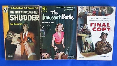LOT of 3 Mystery/Thriller Paperbacks H21 VG+ Barbette Gilbert John Dickson Carr 