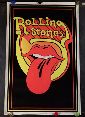Rolling Stones Black Light Poster Rare Flocked Approx 23