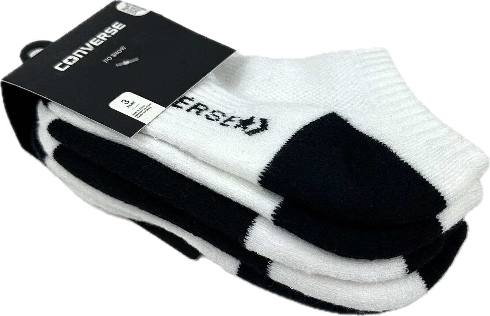 Set Calzini Sportivi Converse Bambini 3 Pz Nero Bianco No Show Cotone Cuscino XS 5 7