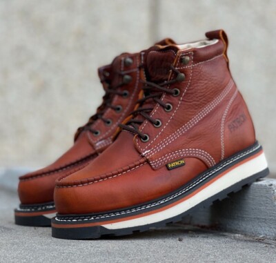 MEN'S PATRON WORK BOOTS MOC TOE GENUINE LEATHER LACE UP SOFT TOE DUAL SOLE
