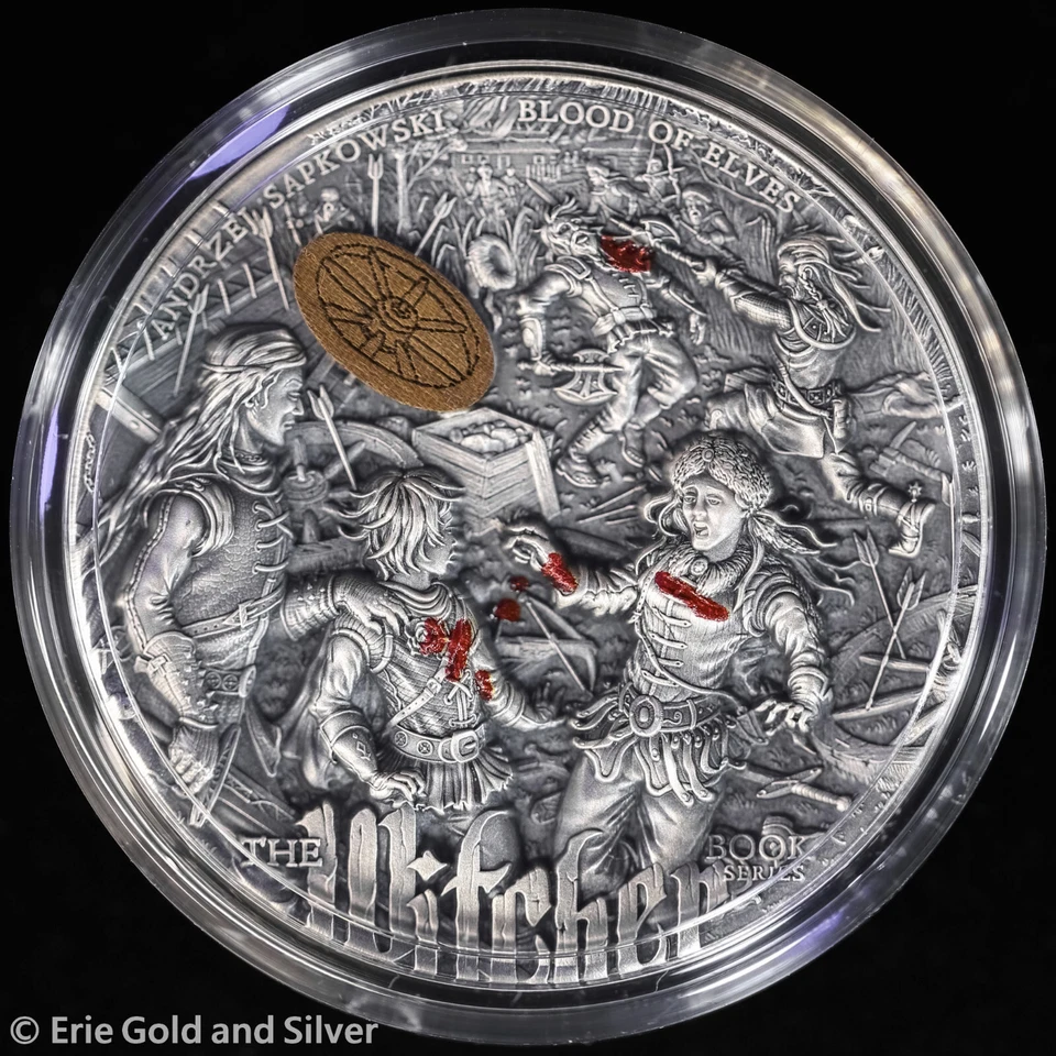 2021 $5 Niue The Witcher Blood of Elves 2 oz Silver Antiqued Coin in OGP - Image 2 of 4