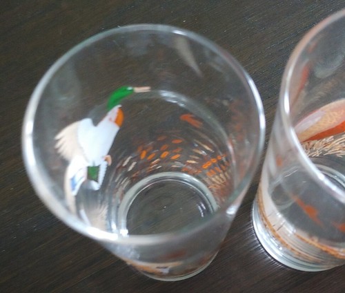 Vintage 4" tall Old Fashioned Libbey Glass Tumbler Pheasant and Ducks 6" Cup (4) - Picture 3 of 9