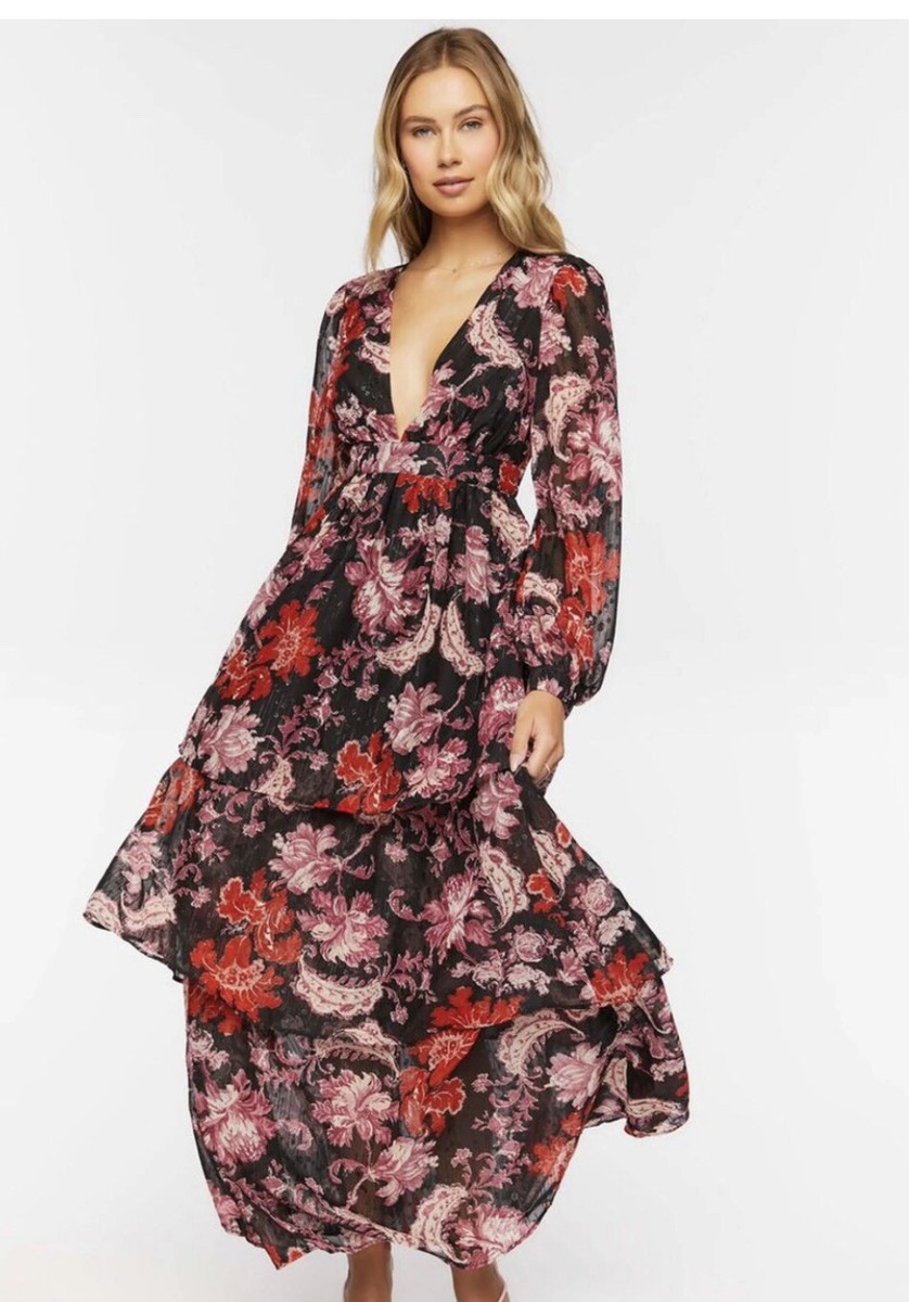 Forever 21 Floral Chiffon Maxi Dress Small S | eBay