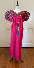 San Antonino Maxi Dress, Oaxaca Mexican dress. hand Embroidered. Silk Threads,