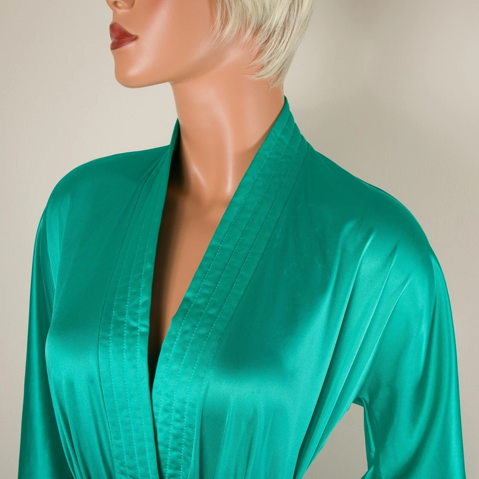 💖 Bata larga verde vintage VANITY FAIR acolchada con bolsillos con cinturón XS Foto 3 de 4