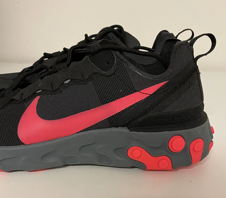 Nike React Element 55 Black Solar Red Mens Sz 12 Running Shoes 87 BQ6166-002 NEW - Image 2 of 4
