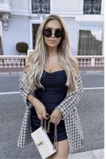 Zara Women New Textured Double Breasted Blazer Dress Long Plaid 8698/113 Size Xs