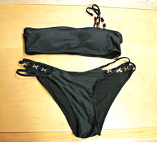 Womens Black Bikini Two Piece Swimwear Size M One Shoulder Padded Cut Out Bottom