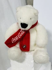 Coca Cola Coke Lapel PIN Coke Advertising Polar Bear Plush Scarf Vintage 9”