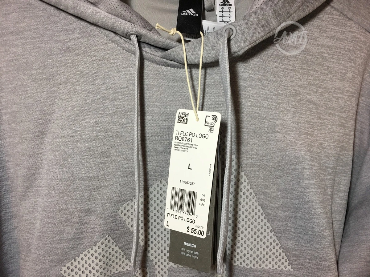 NWT Adidas Mens TI FLC PO LOGO PULLOVER HOODIE Grey Size L | eBay