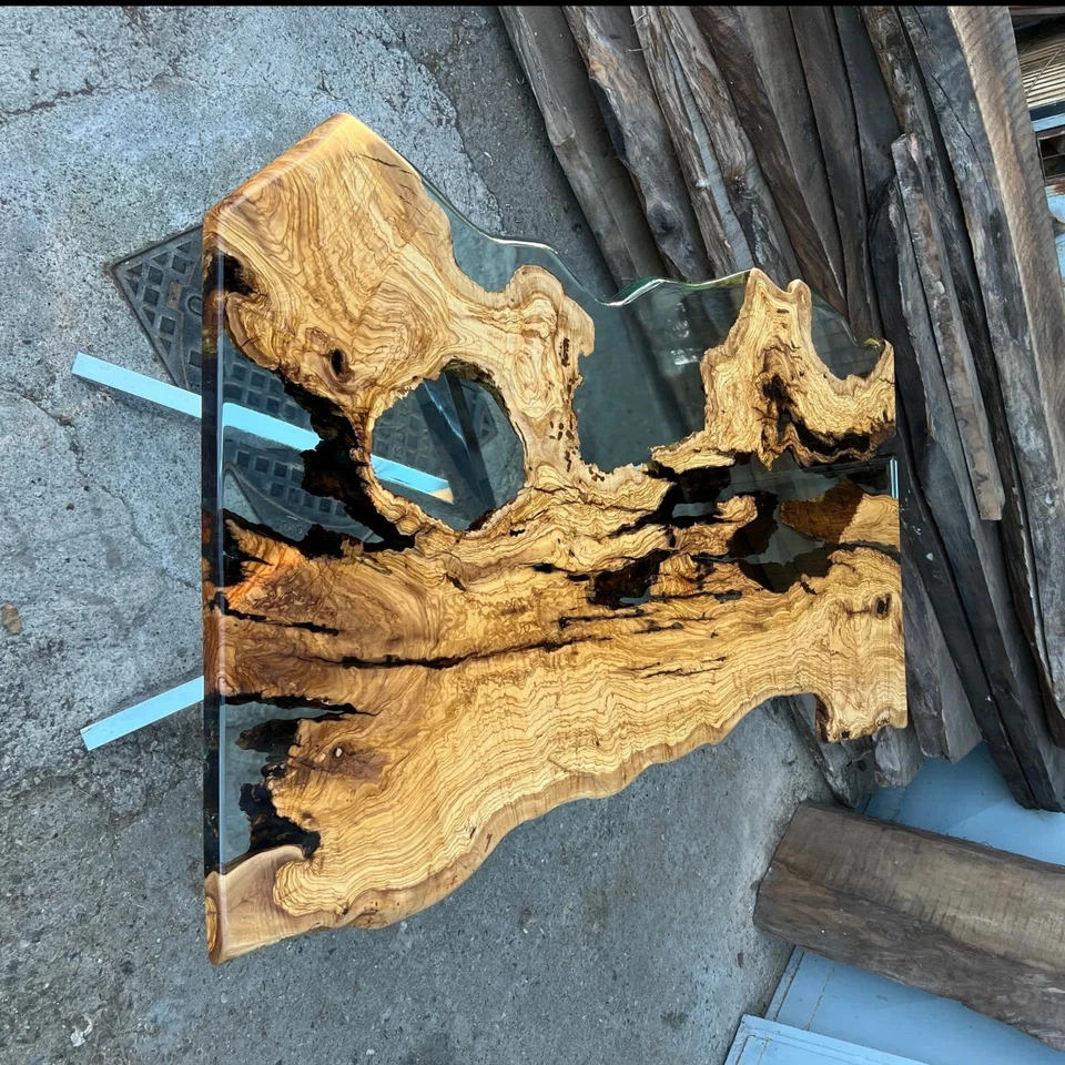 Clear Epoxy Resin Coffee Table Top, Live Edge Wooden Table Top, Home Decor - Image 2 of 4
