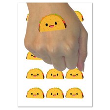 Happy Taco Doodle Temporary Tattoo Water Resistant Fake Body Art Set