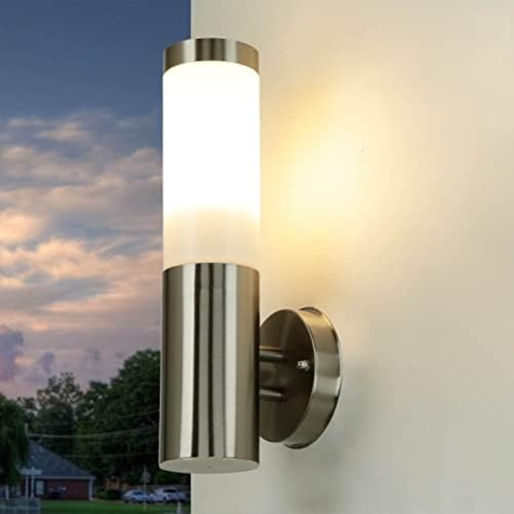 Lampada da esterno con braccio design moderno in acciaio inox argento IP44 33cm
